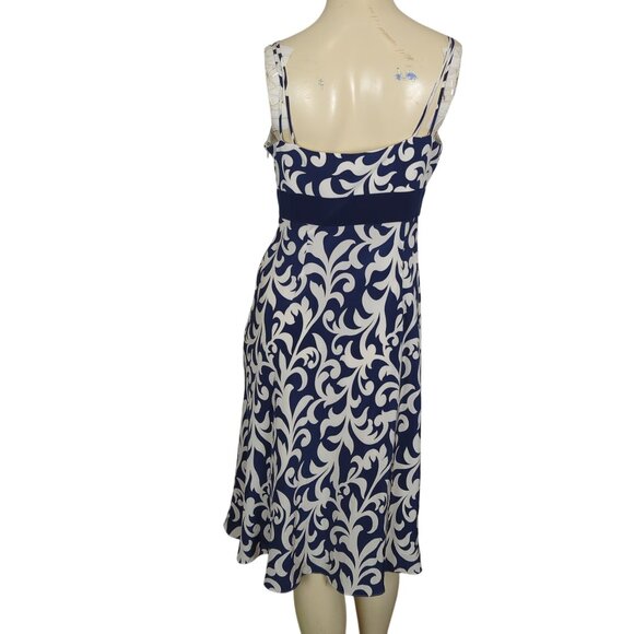 Ann Taylor Silk Slip Dress Blue White Sleeveless V-Neck Spaghetti strap Summer 4 - Picture 4 of 16
